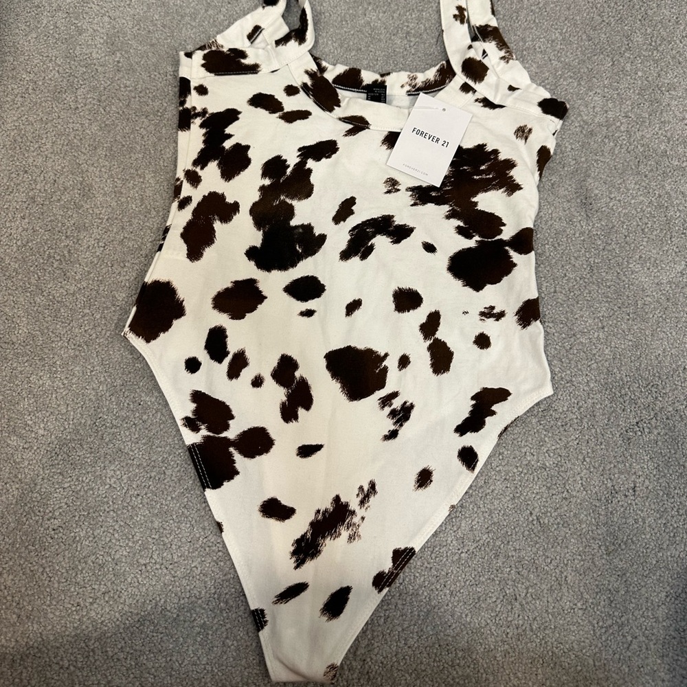 Forever 21 Brown Cow Print Bodysuit